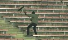 Broomstick Guitar Man Rocks Out In Stands During Grey Cup Halftime Show Rehersal, Tumbles Down Stairs (Video)