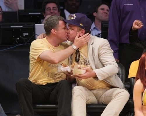 Will Ferrell And John C. Reilly Share A Kiss At Lakers Game (Video