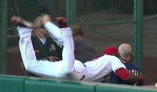 Watch Torii Hunter Leap Over The Right-Field Wall And Crash Into An Old Man (Video)