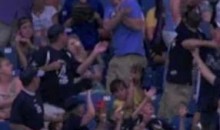 Home Run Ball Bounces Off Man’s Crotch Into Woman’s Face (Video)