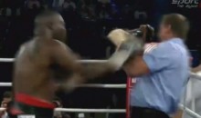 Ref Flops To The Canvas After Being Pushed By Boxer Michael Sprott (Video)