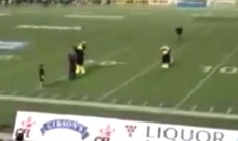 Fan Runs Across Field And Tackles Winnipeg Blue Bombers Mascot From Behind (Video)