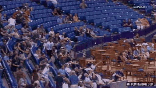 rays fan falls spills beer sticks the landing baseball fan gifs