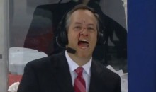 Rangers Rinkside Reporter John Giannone Takes a Puck to the Face, Keeps Reporting (Video)