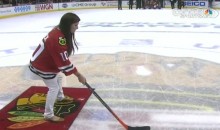 Danica Patrick Shoots and Scores During the Chicago Blackhawks’ “Shoot the Puck” Contest (Video)
