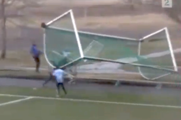 Dangerous Winds Cause Soccer Net To Steamroll a Fan in Norway (Video