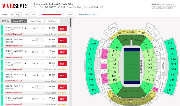 Bills vs. Colts Tickets Super Cheap