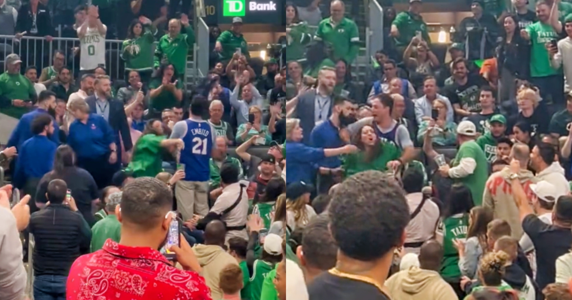 Celtics Fan Throws Drink Then Spits At Fans During Playoff Game
