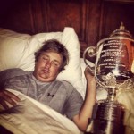 JASON DUFNER SLEEPING IN BED WITH PGA CHAMPIONSHIP SPITTOON