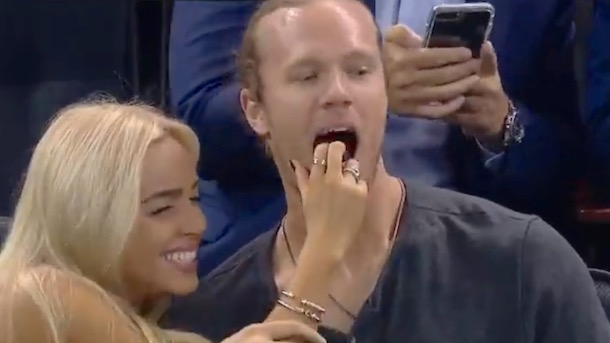 Noah Syndergaard Getting Frisky with GF at Rangers Game