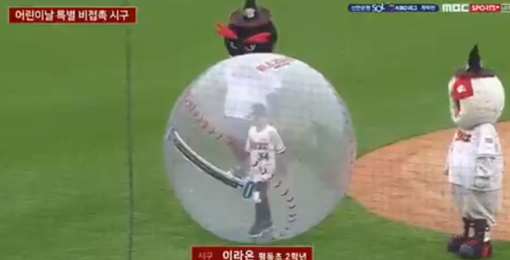 Korean Baseball Team Uses Boy In Bubble For Socially Distanced 1st