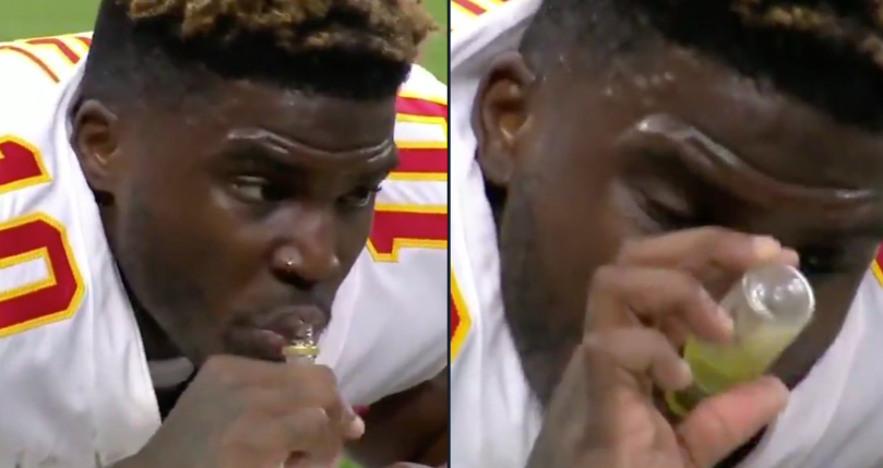 Social Media Reacts To Tyreek Hill Casually Drinking Pickle Juice On  Sidelines (VIDEO + TWEETS)