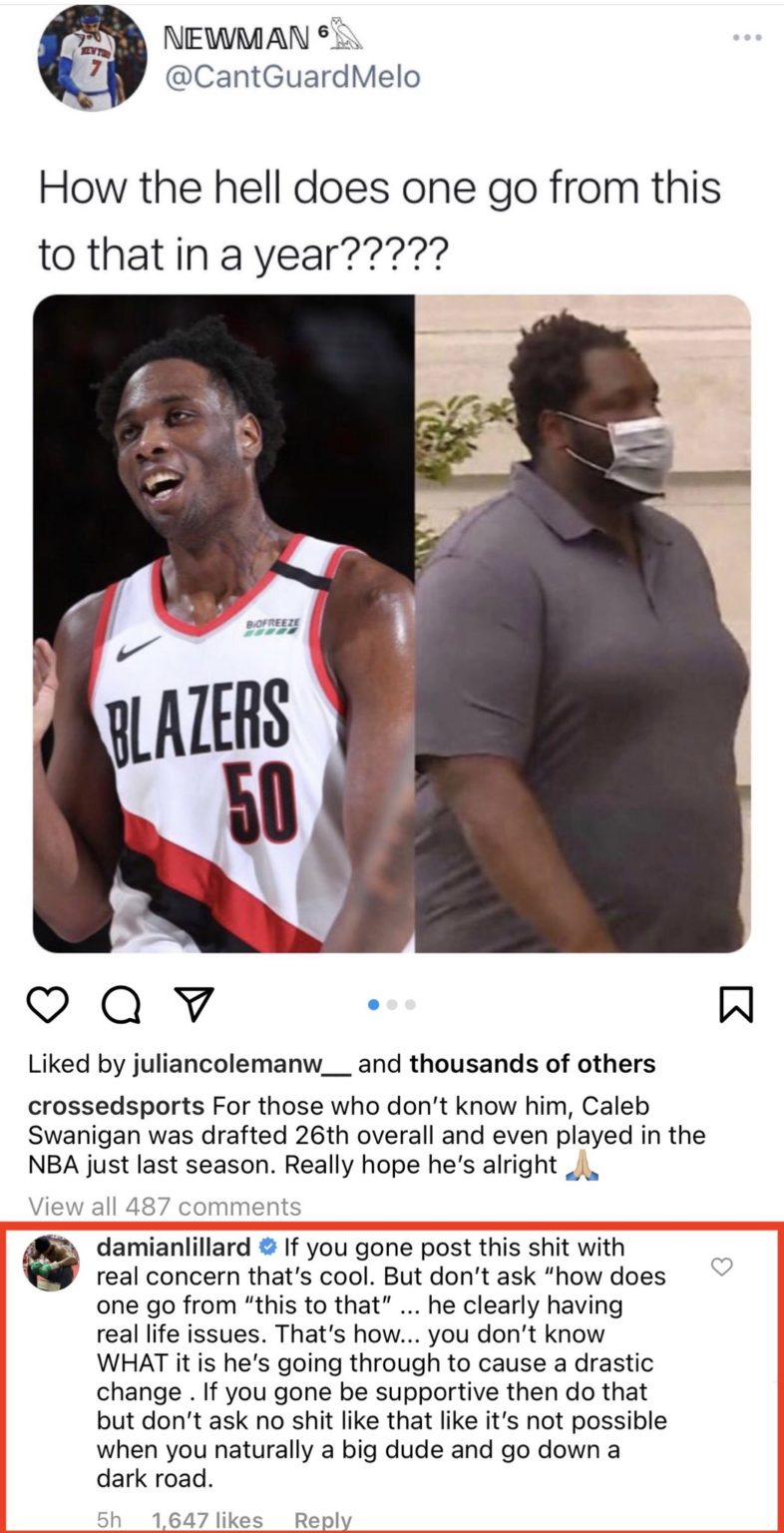 Damian Lillard Calls Out People Commenting On Massive Weight Gain Of Ex