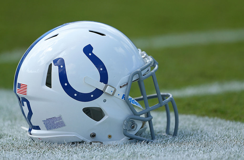 Colts helmet on grass