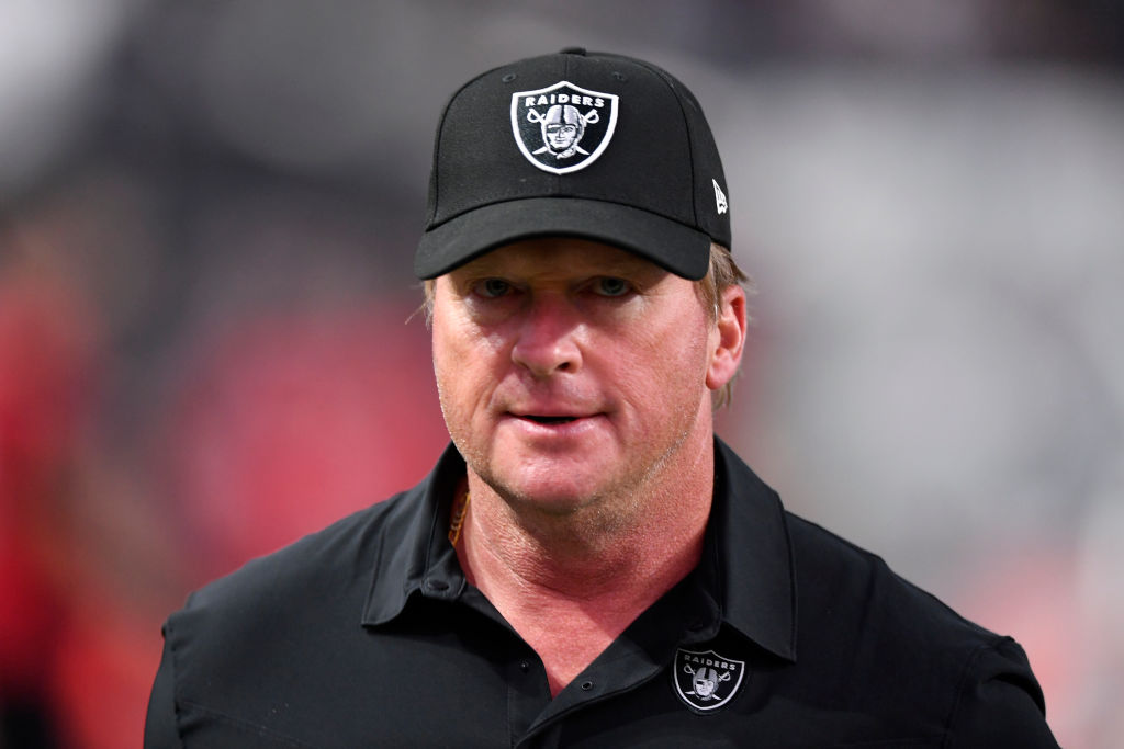 Jon Gruden staring on as he gets ready for a game with the Raiders
