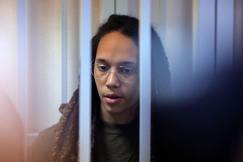 Brittney Griner in holding cell with glasses on
