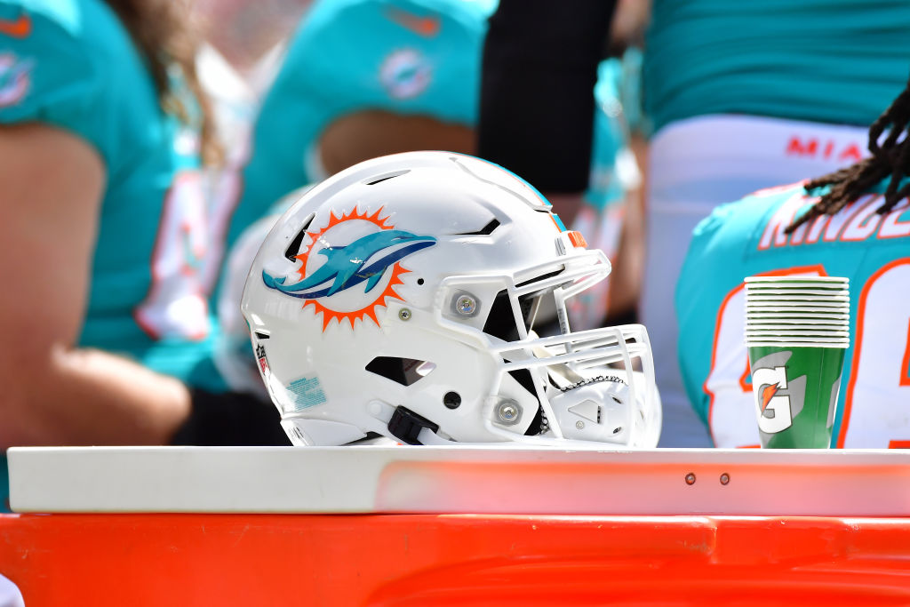 A photo of the Miami Dolphins helmet amidst Jason Jenkins death.