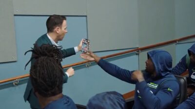 DK Metcalf snatching his phone from magician