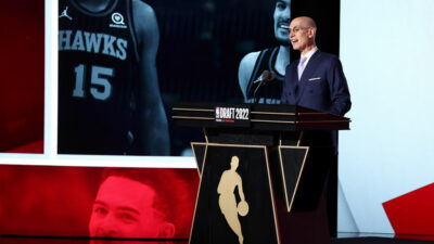 Adam Silver standing at the NBA Draft podium