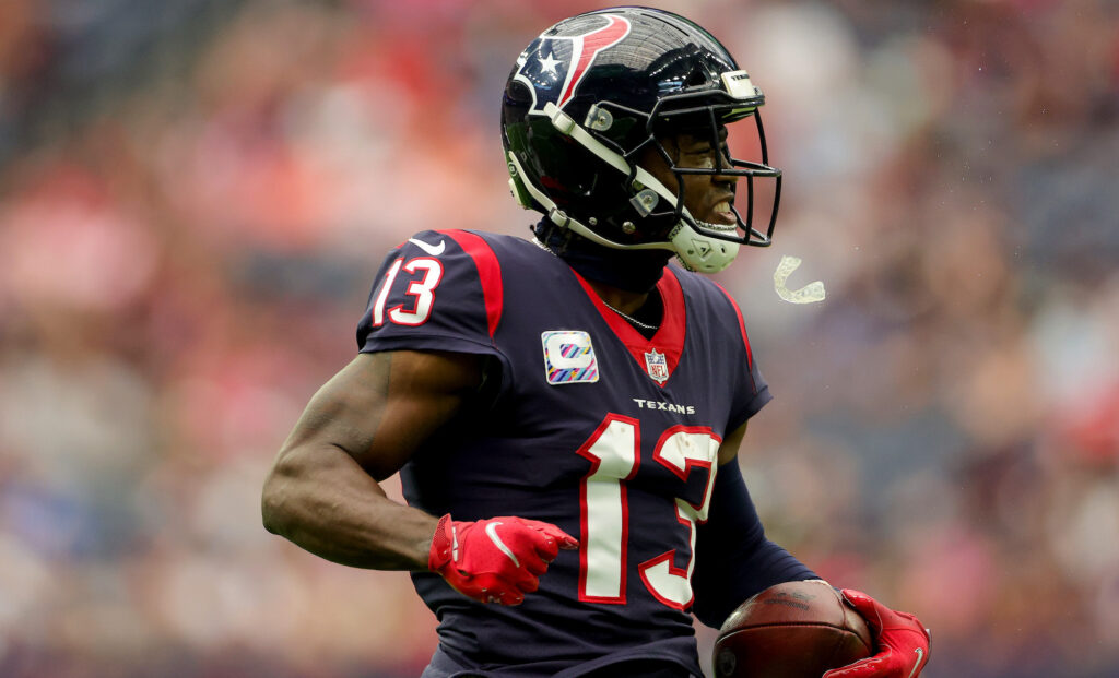 Texans wide receiver Brandin Cooks celebrated a catch.