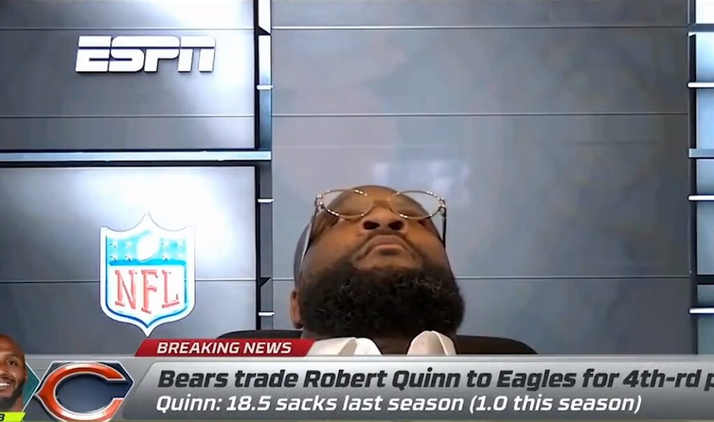 Robert Quinn on ESPN with his face looking up