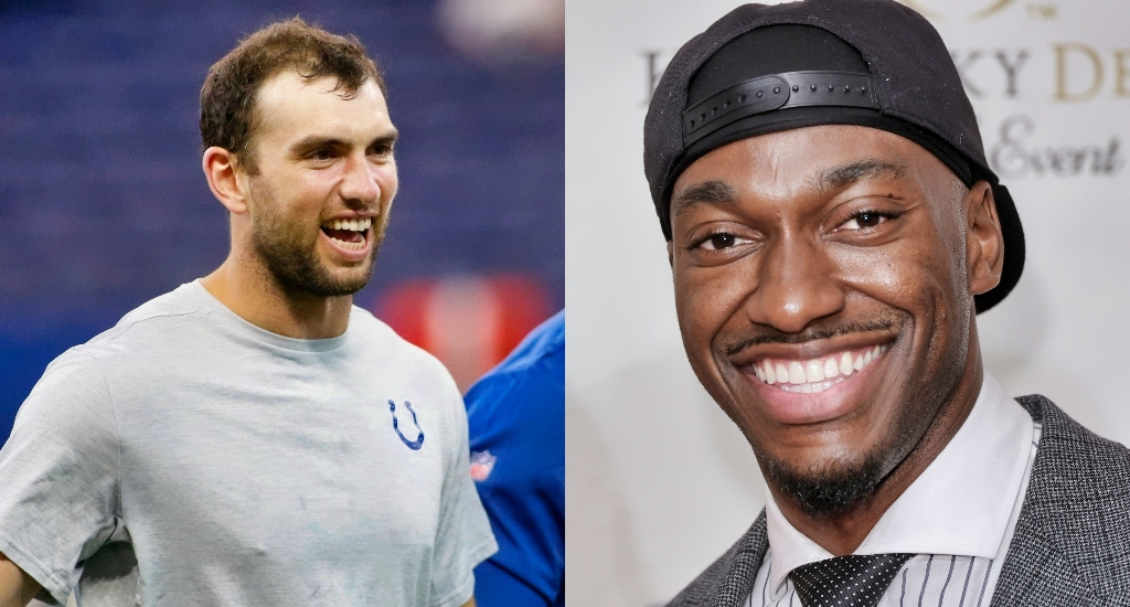 A picture of Andrew Luck smiling and a picture of Robert Griffin smiling. 