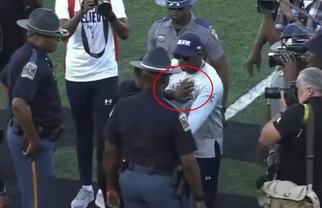 Jackson State head coach Deion Sanders found himself being shoved by the Al...