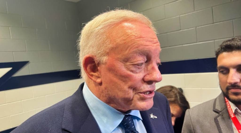 Jerry Jones speaking to reporters after Cowboys game.