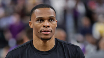 Lakers guard Russell Westbrook during pregame warmups