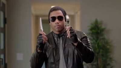 Russell Wilson holding utensils during Subway commercial