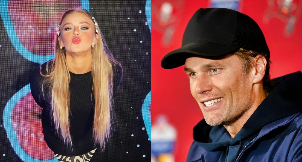 Separate photos of Kendra Middleton and Tom Brady posing for the camera