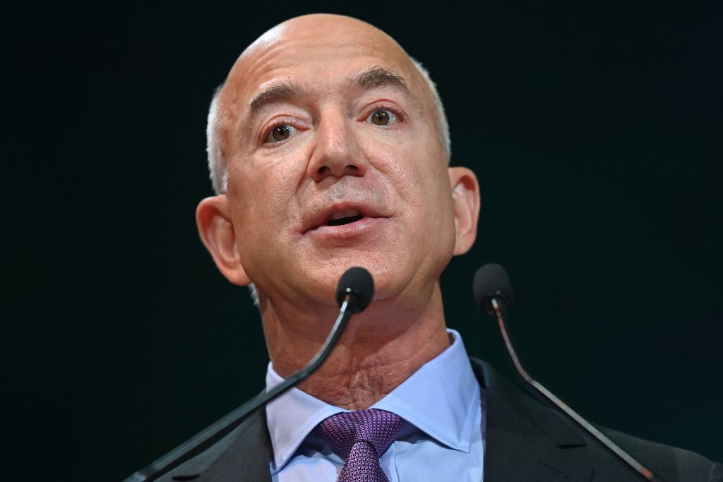Amazon founder Jeff Bezos doing a speech in Glasgow.