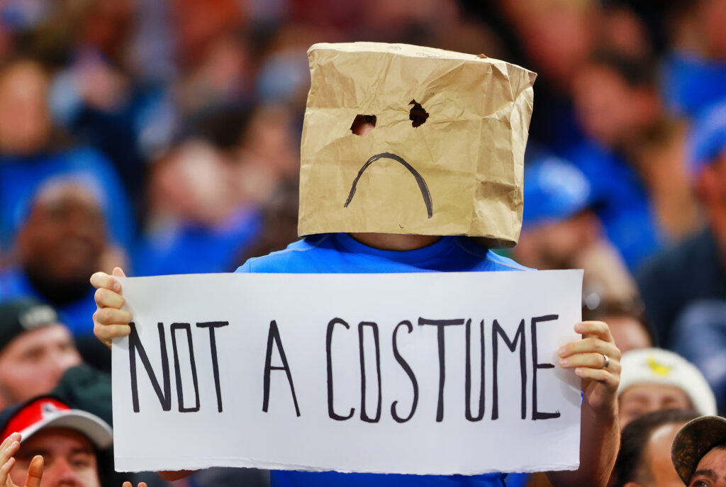 A Detroit Lions fan in the stands during the game