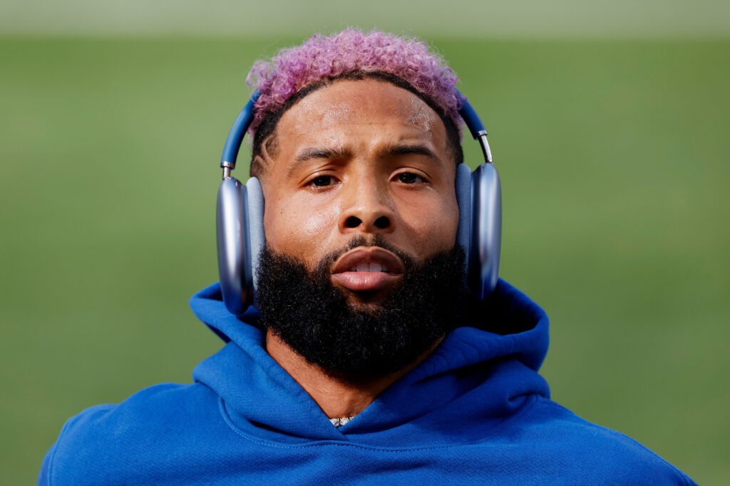 Odell Beckham Jr. with headphones and a hoodie on