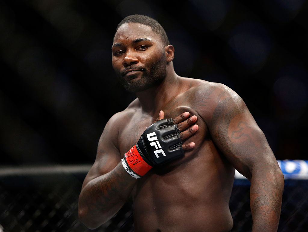 Anthony 'Rumble' Johnson touching his chest