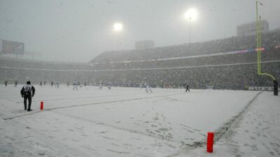 snow on a football field