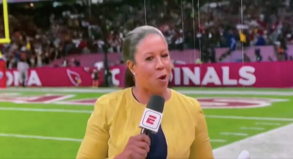 ESPN's Lisa Salters in the rain.