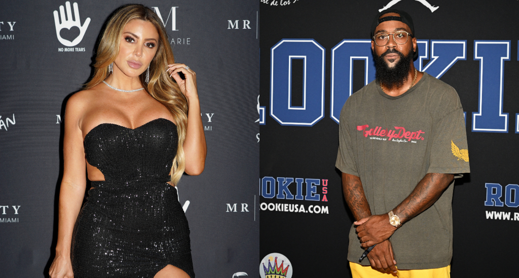 Marcus Jordan posing for a picture while Larsa Pippen posses with black outfit on