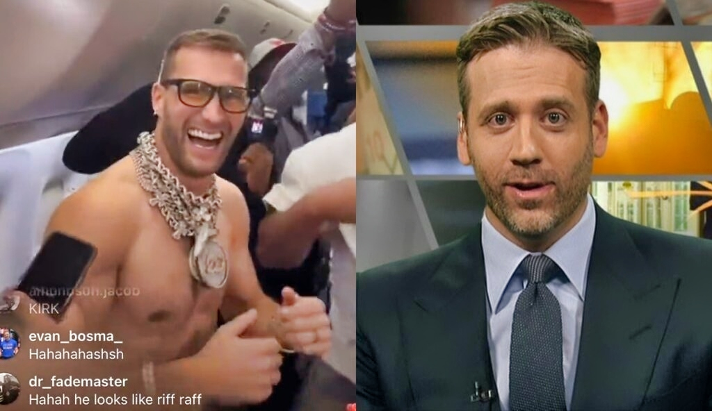 One picture shows Max Kellerman in a black suit while the other one shows Kirk Cousins