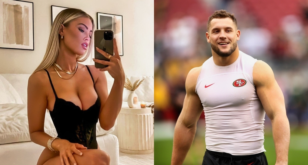 A pic of Jenna Berman and a pic of Nick Bosa on the field.