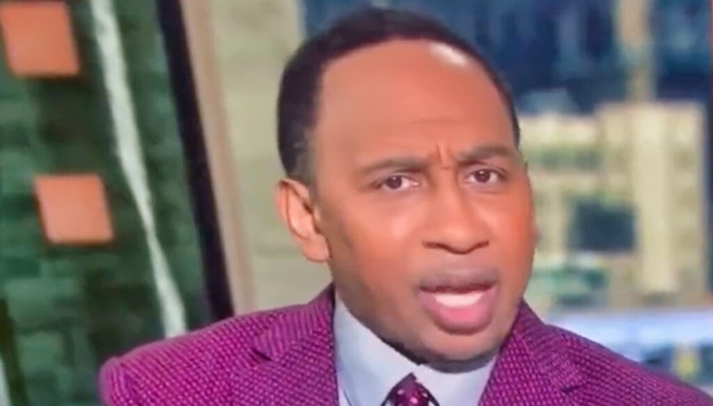 Stephen A. Smith with his mouth open on First Take