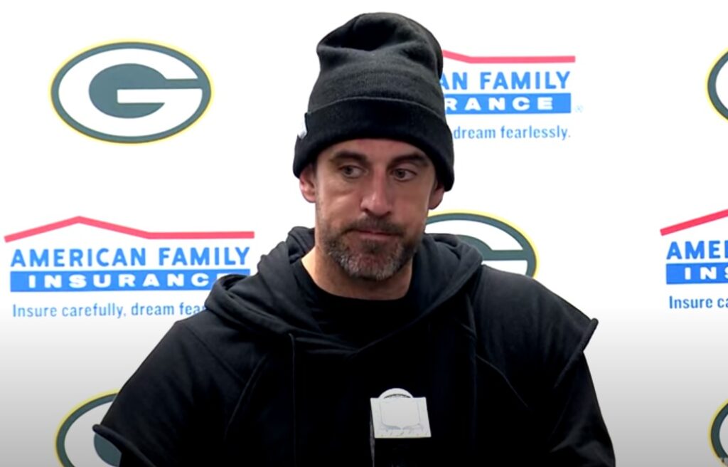Aaron Rodgers at the podium