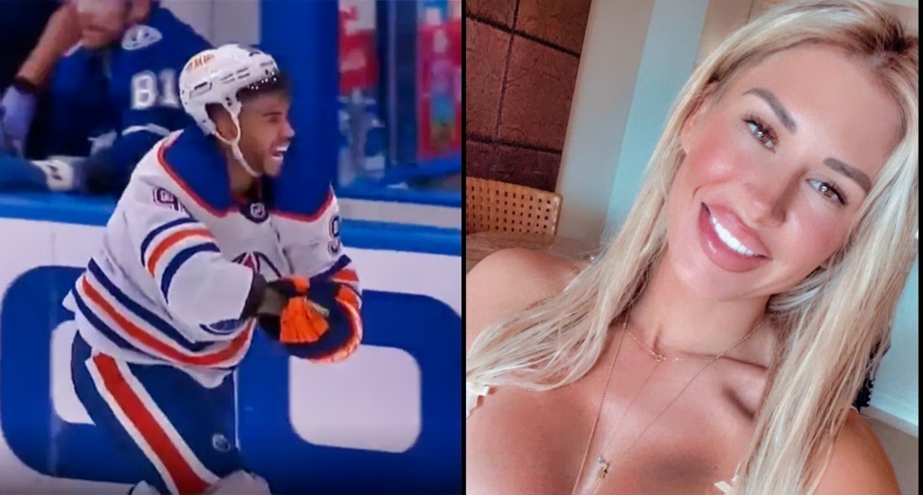 A pic of Evander Kane holding his wrist and a pic of Anna Kane smiling on onlyfans.