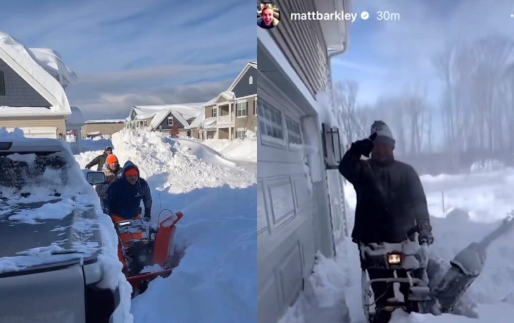 Bills fans shoveling snow