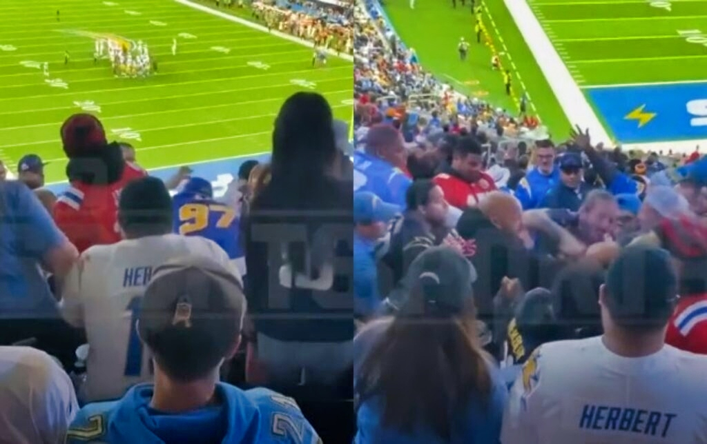 Chargers fans fighting in stands