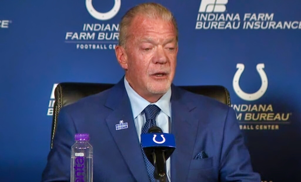 Jim Irsay at podium with suit on