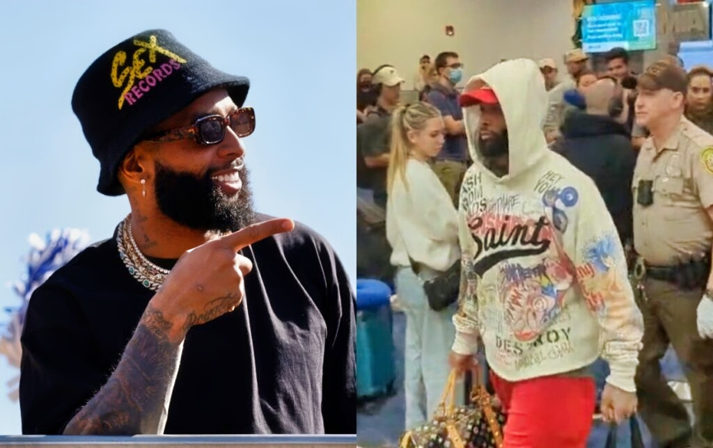 Odell Beckham Jr. pointing and OBJ walking through airport