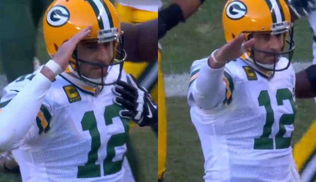 Aaron Rodgers doing a salute