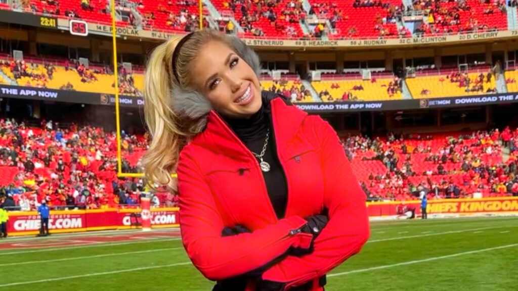 Gracie Hunt dressed in warm clothes on arrowhead field