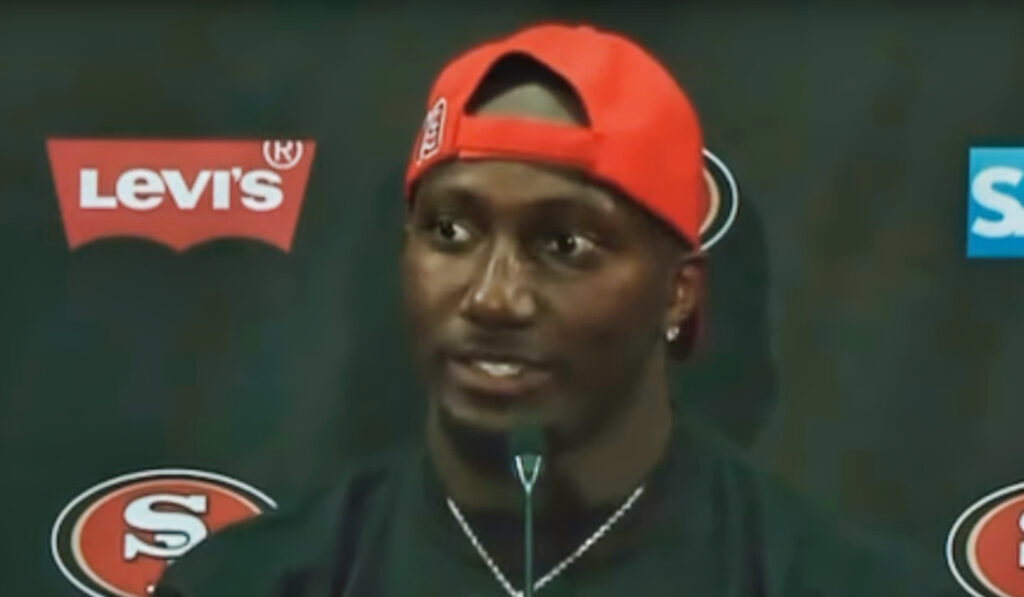 Deebo Samuel speaking at press conference